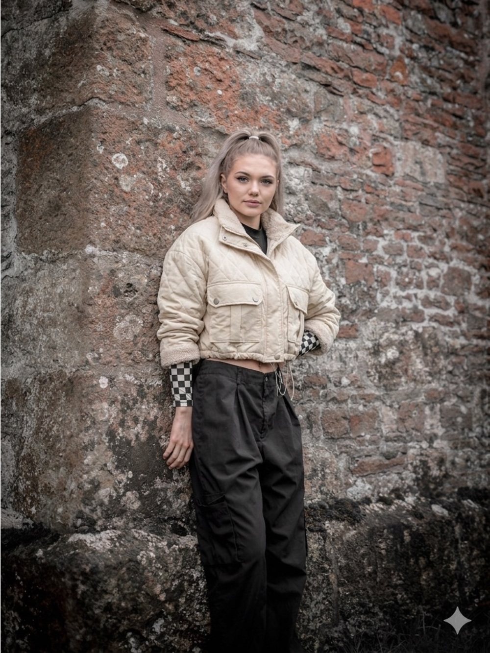 Sadie & Sage Cream Quilted Crop Puffer Jacket — Size XS - Picture 3 of 13